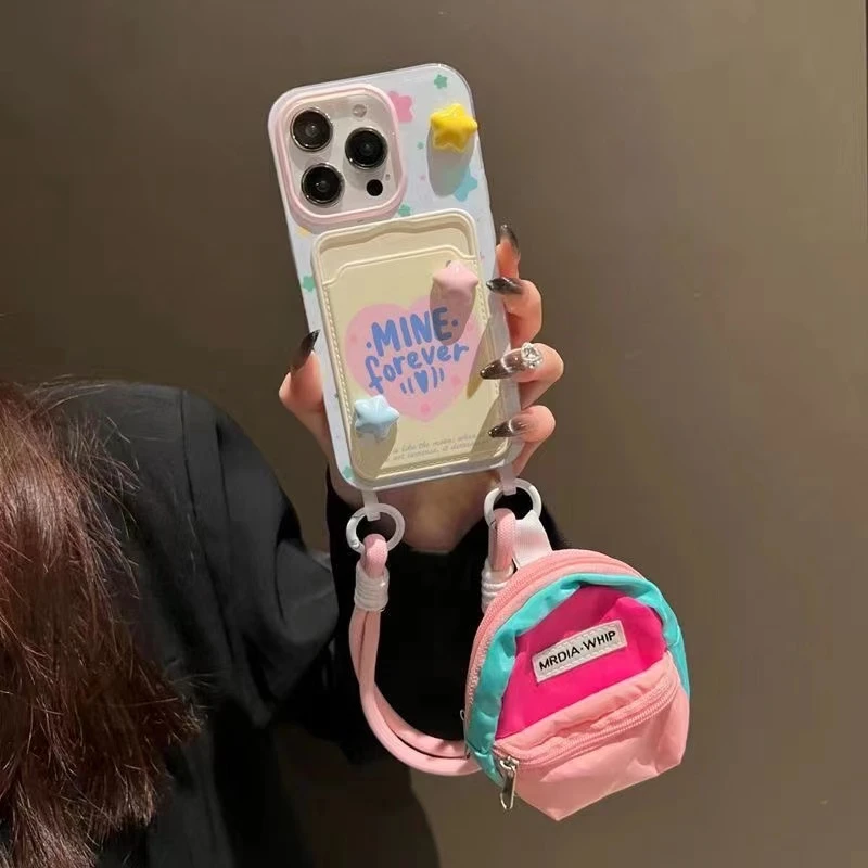 手机挂绳迷你小粉包包包挂件彩色软软小零钱书包斜跨绳手机壳通用