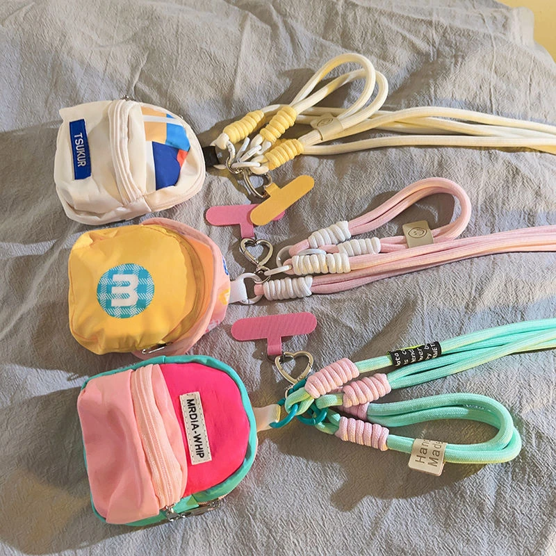 港风ins奶白包手机壳挂绳零钱袋吊坠长款斜跨绳外出可挂脖挂肩绳