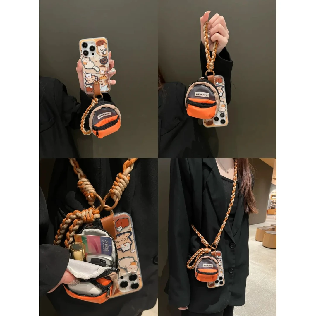 斜跨绳手机壳通用迷你小白包手机挂绳包包挂件彩色软软小零钱书包