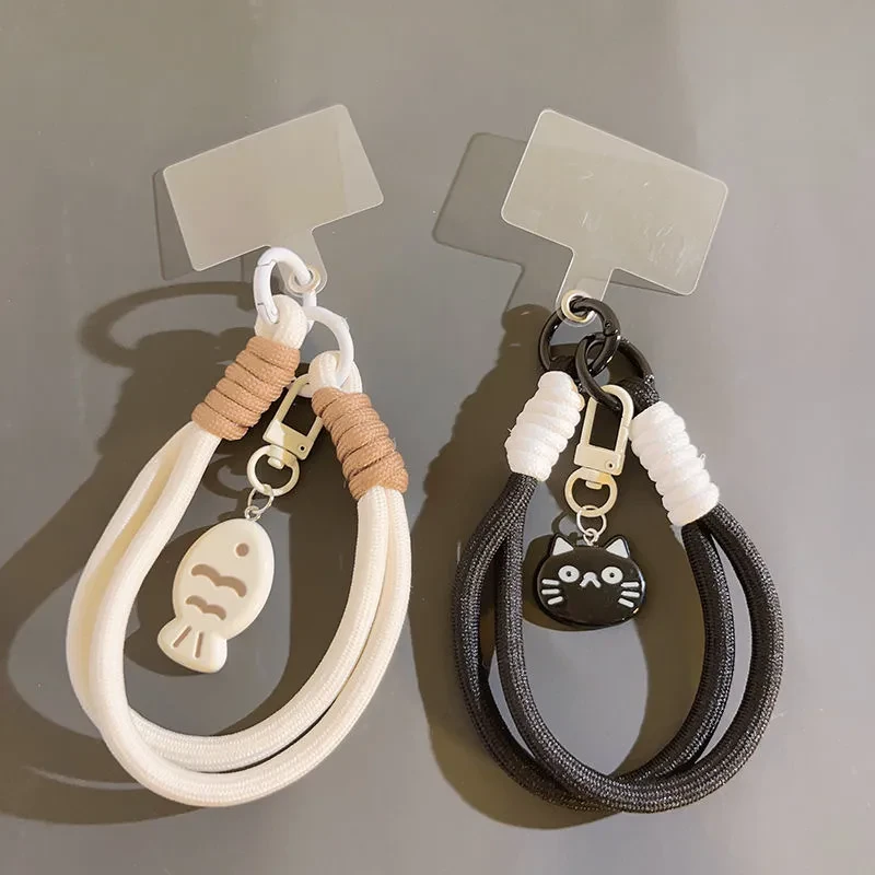 耐脏黑色手机壳挂绳手机壳挂链条卡通棕色猫咪挂绳包包手绳ins风