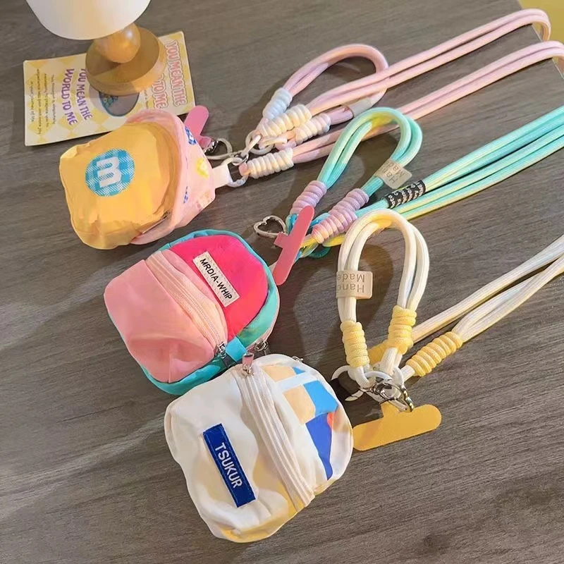 创意M豆黄包多巴胺旅游防丢零钱包耳机包包短款挂件斜跨背带通用