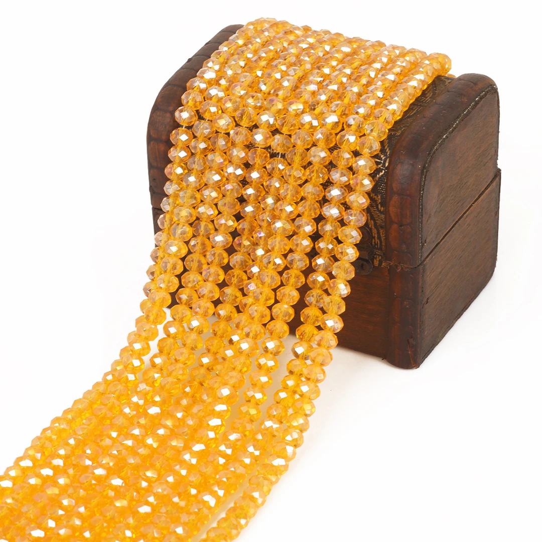 约120颗1条4mm玻璃水晶车轮扁珠手工diy串珠串珠耳饰配件热卖礼品