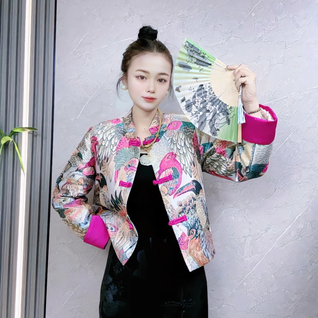 忆江南 凤起朝阳 新中式国风刺绣复古时尚立领春款气质短外套女