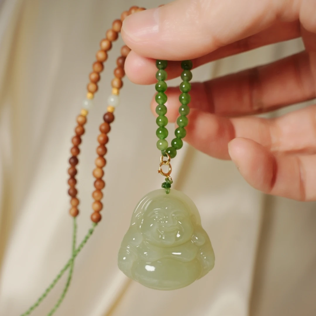 【薇薇精选】天然和田玉高冰佛公弥勒佛项链*多样性发其一