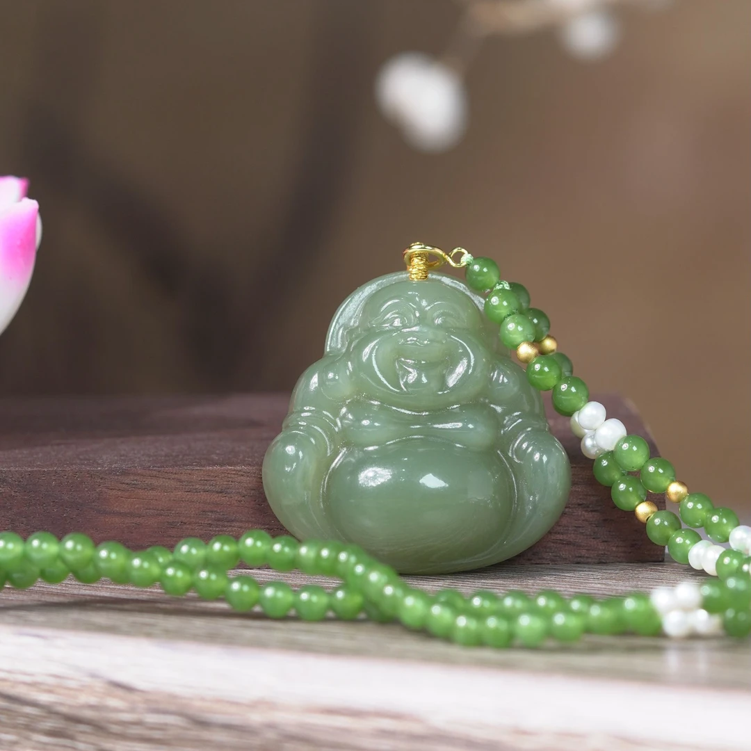 【牙牙甄选】天然和田玉吊坠弥勒佛公*多样性发其一（赠绳）