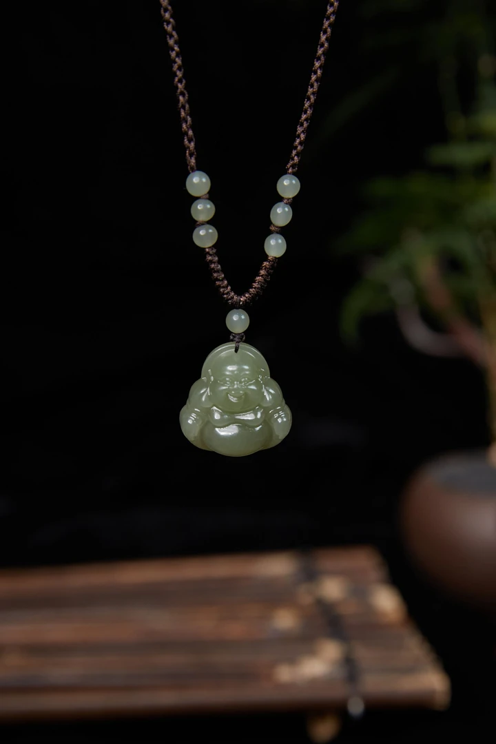 【灵熙专属】天然和田玉25mm吊坠弥勒佛公手工编绳*多样性发其一