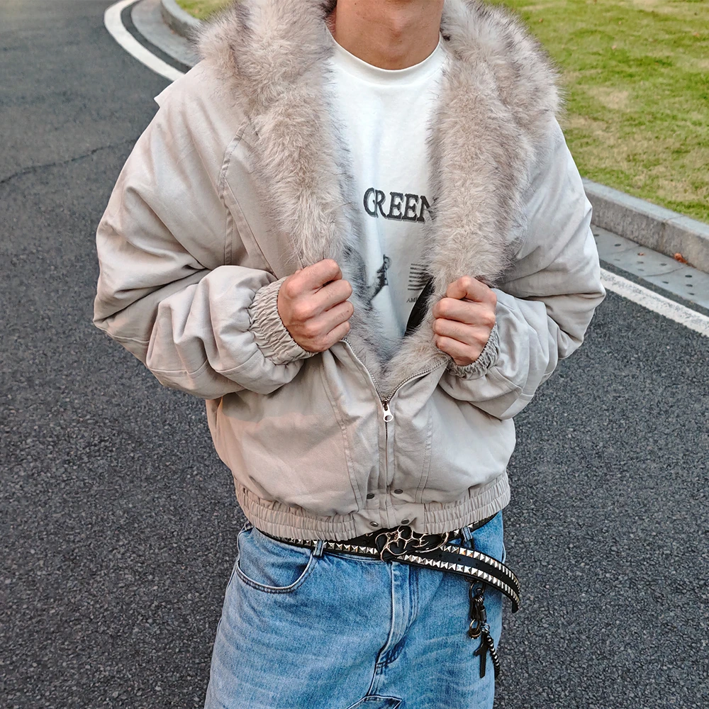 SaC座山雕毛领连帽短款棉服拉链外套复古潮男女cleanfit百搭加厚