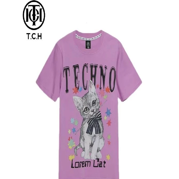 TCH潮牌时尚字母可爱猫猫短T恤女T21310C6037