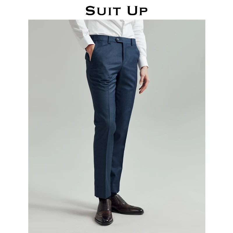 【可机洗】男士小直筒蓝色薄款西裤商务通勤修身长裤中腰百搭弹力