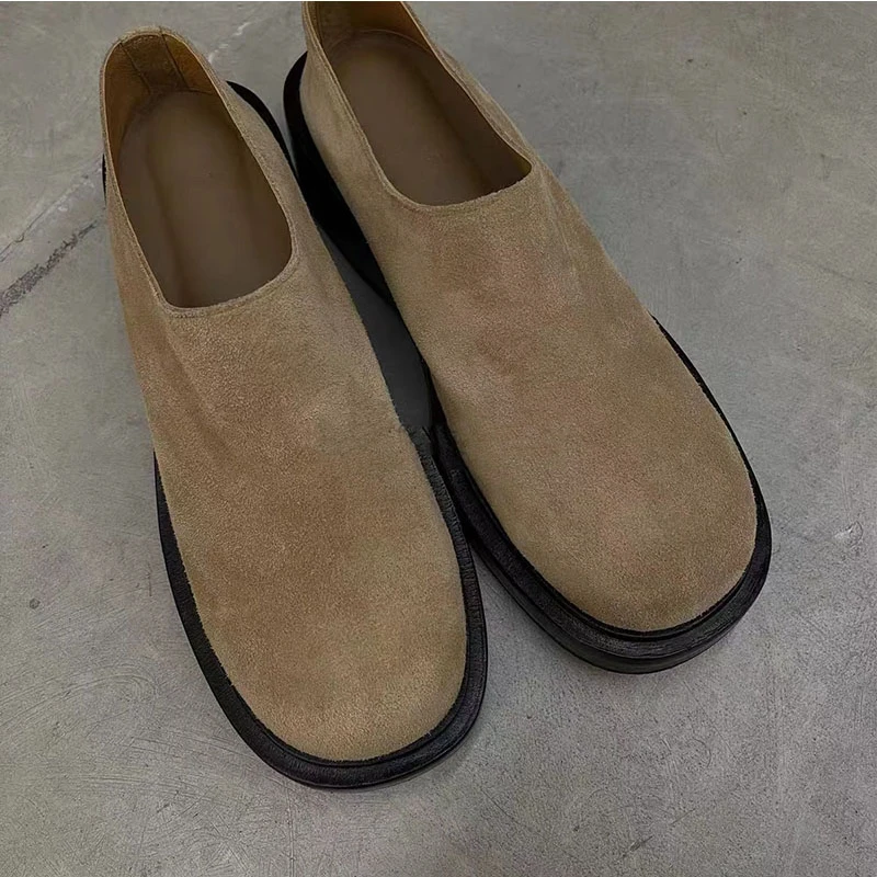 琳一琅 2024秋冬新款小众设计圆头乐福鞋学院风麂皮一脚蹬女鞋