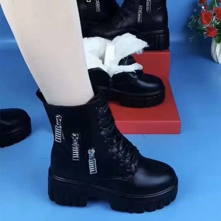 麟闽女款棉靴保暖大棉靴子爆款短靴女时尚小众简约韩版厚底保暖