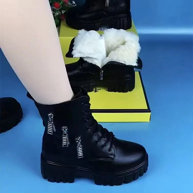 麟闽女子洋气马丁靴女新款加绒小个子短靴英伦女款厚底马丁靴