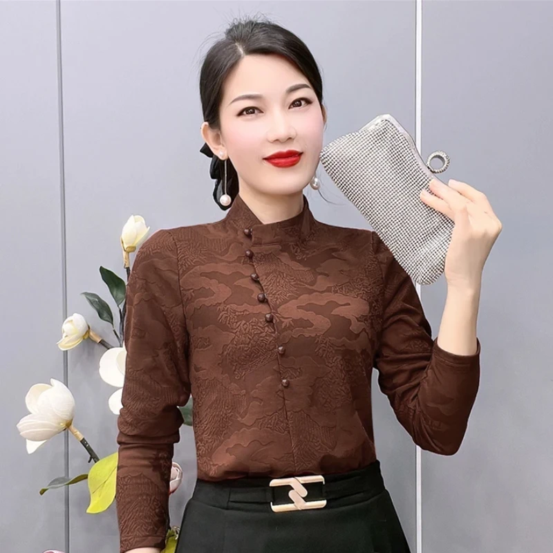 秋冬加绒打底衫女长袖内搭外穿保暖防寒妈妈装上衣大码气质小衫厚