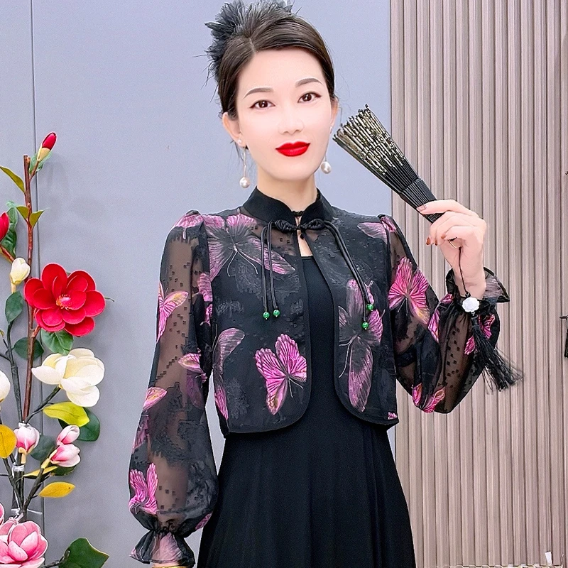 妈妈防晒衣小外披女短款超薄复古国风披肩外套长袖气质外搭开衫薄