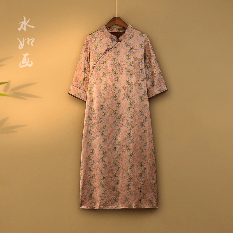 【夏禾】2024夏季新款新中式连衣裙国风立领提花宽松半袖连身裙女装