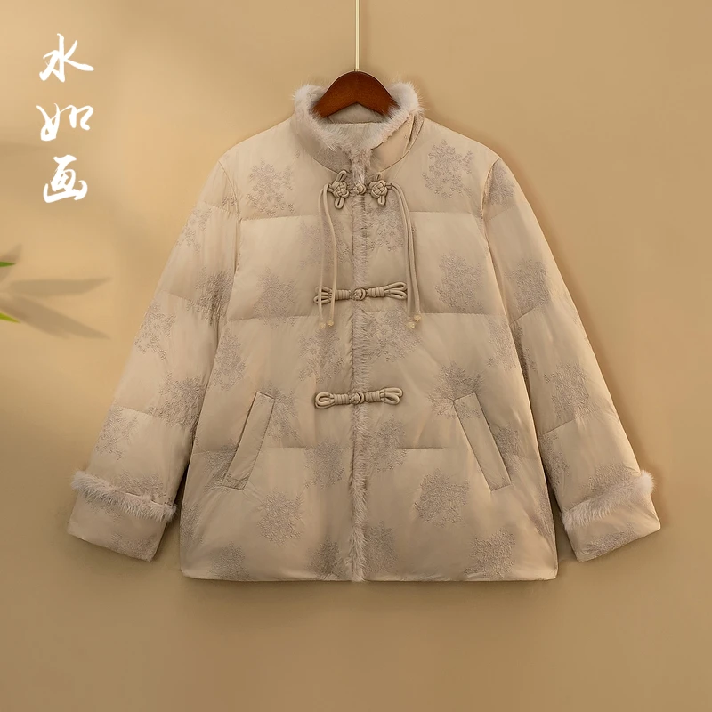 【羽墨】新中式羽绒服女2024新款冬季加厚立领绣花国风羽绒外套女款