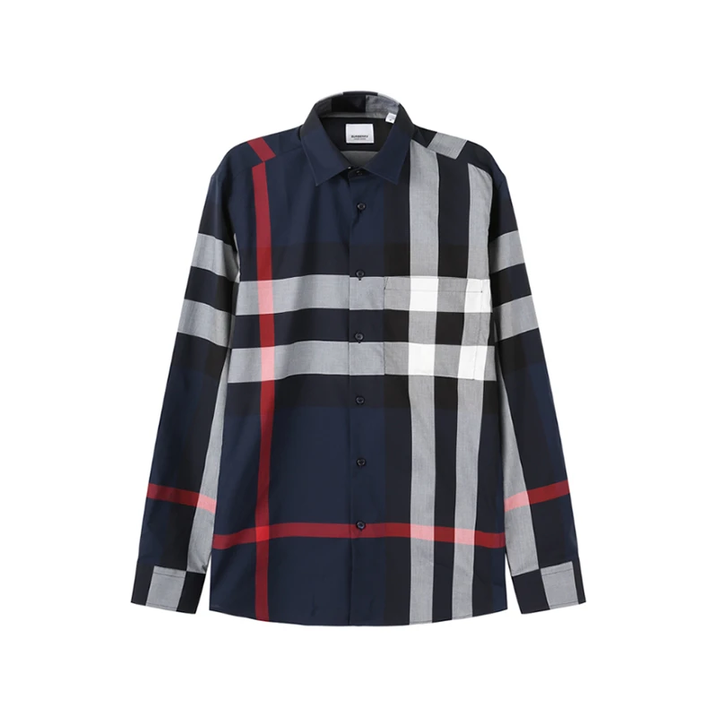 全新未使用 BURBERRY/博柏利 男士棉质格纹长袖衬衫 80102131