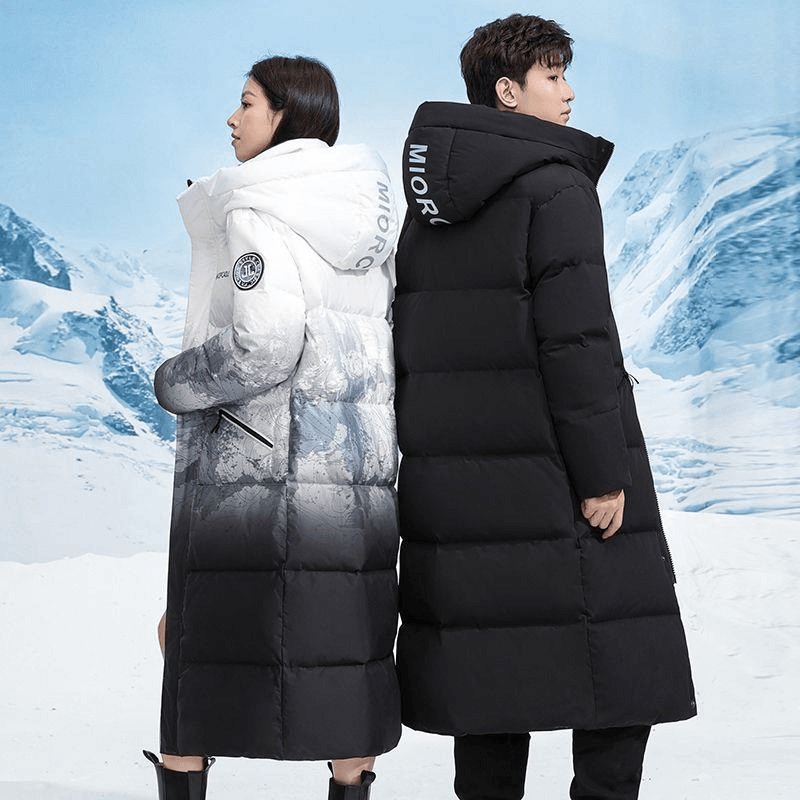 波司登羽绒服男女中长款过膝加厚雪山渐变白鸭绒情侣青年外套潮