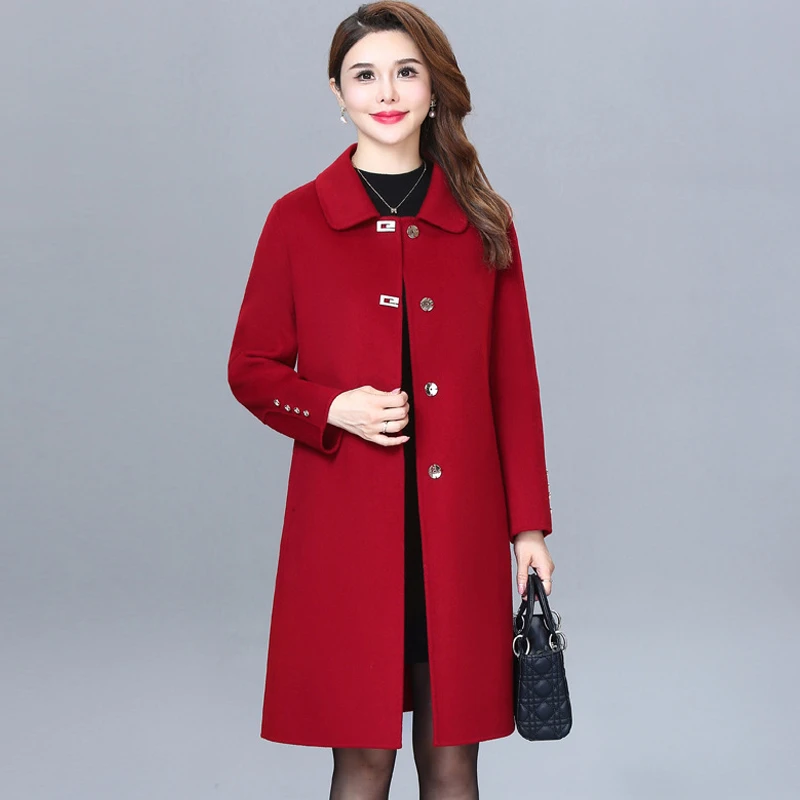 喜婆婆喜妈妈双面羊毛大衣女中长款2024年秋冬新款气质羊毛外套