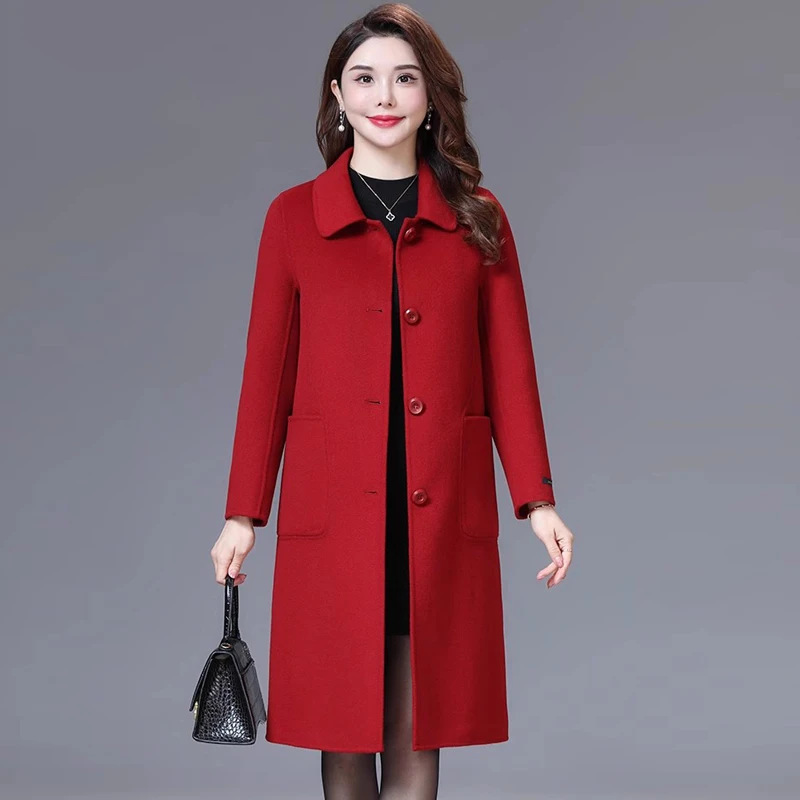双面呢羊绒大衣女中长款新款秋冬高端年轻喜婆婆妈妈羊毛呢子外套