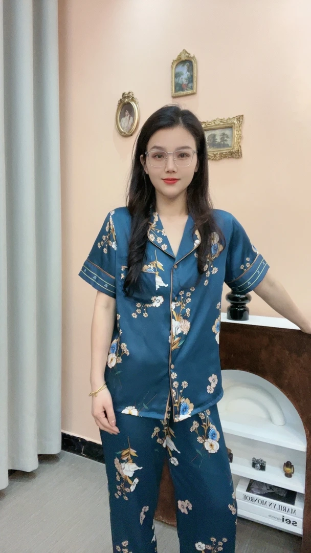 2024年夏天新款时尚翻领舒适薄款短袖宽松大码睡衣女套装B