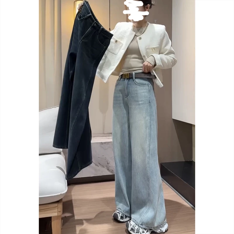 艾塔莉腿牛仔裤子女春夏新款显瘦弯刀筒裤裤胖mm大码萝卜个子