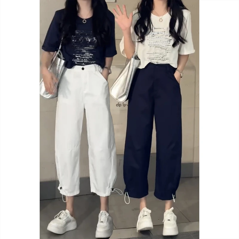 艾塔莉萝卜裤阔腿裤休闲裤子女夏季新款胖mm显瘦大码八分裤小个子