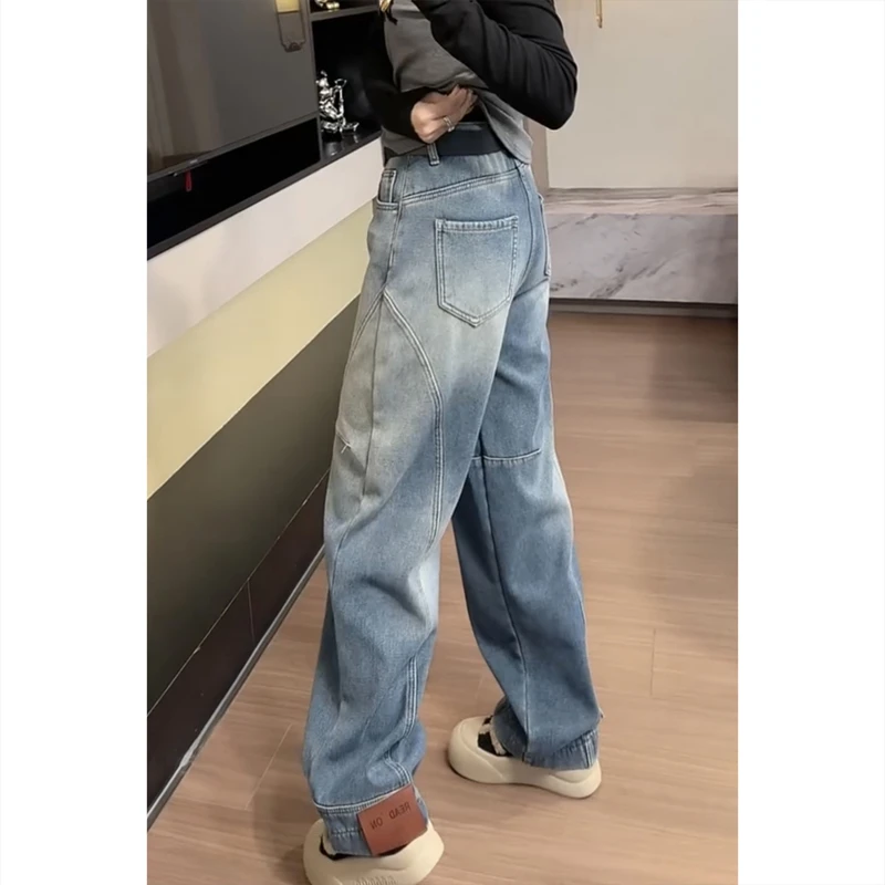 艾塔莉显瘦阔腿牛仔裤加绒加厚女春夏新款胖mm梨形身材弯刀裤大码