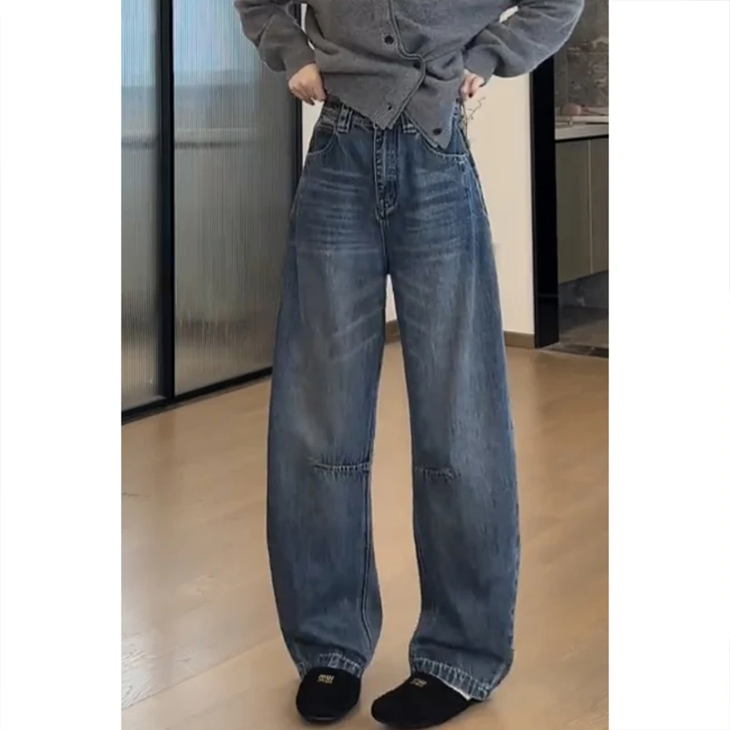 艾塔莉阔腿牛仔裤女秋冬新款显瘦弯刀裤胖mm大码萝卜香蕉裤小个子