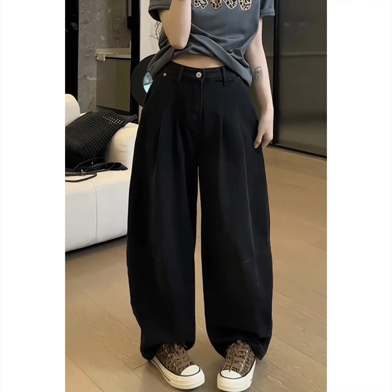 艾塔莉阔腿牛仔裤子显瘦女秋季新款胖妹妹mm大码香蕉裤高腰小个子