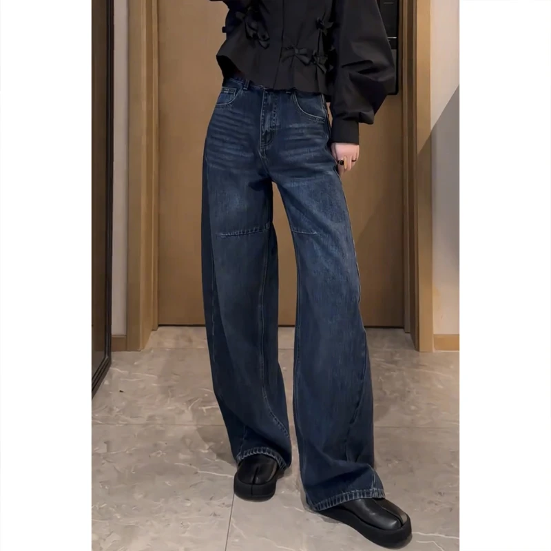 艾塔莉显瘦阔腿牛仔裤子女春夏新款胖mm梨形身材弯刀裤大码拖地裤