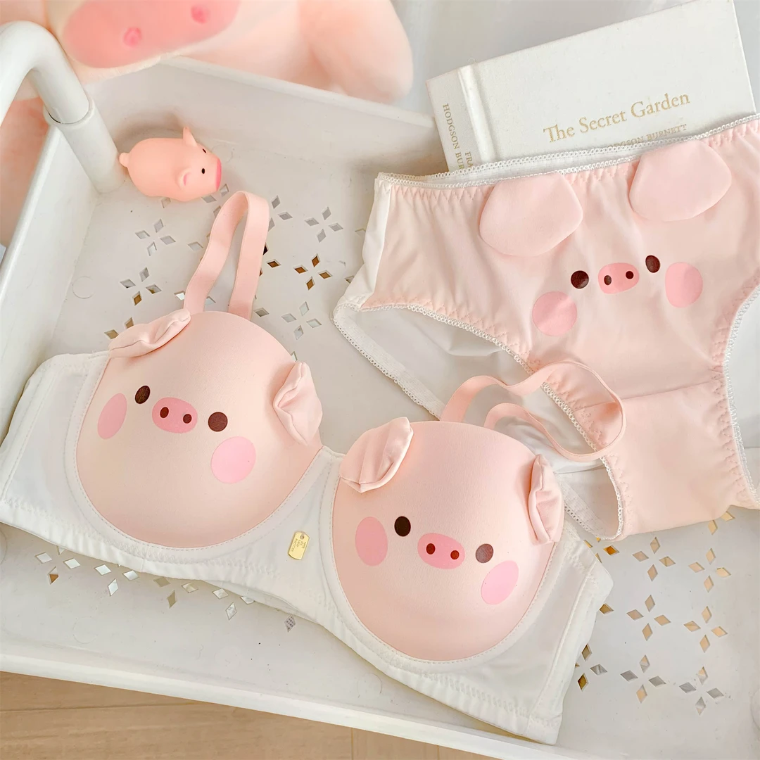 【圆圆胸】粉色可爱卡通半杯聚拢内衣女生2024新款小胸显大舒适文胸