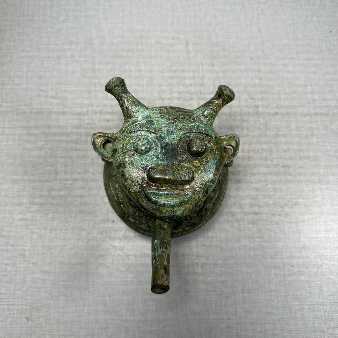 仿古青铜器西周人面盉盛酒器纯铜古玩茶宠摆件高11厘米重850克