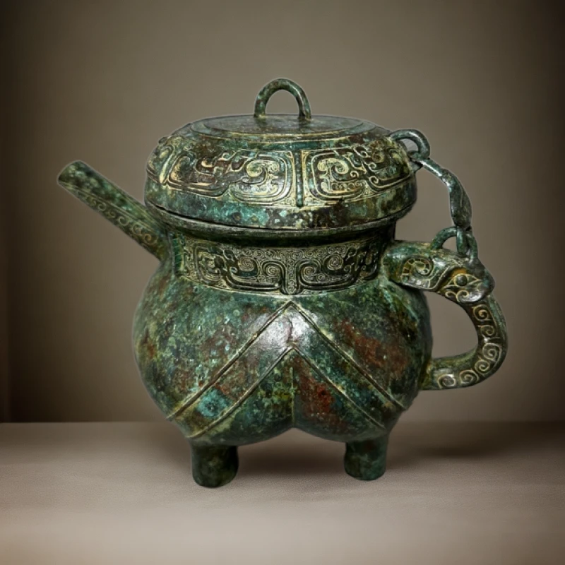 仿西周青铜器卫盉盛酒器纯铜高26厘米长32厘米宽19厘米重9斤左右