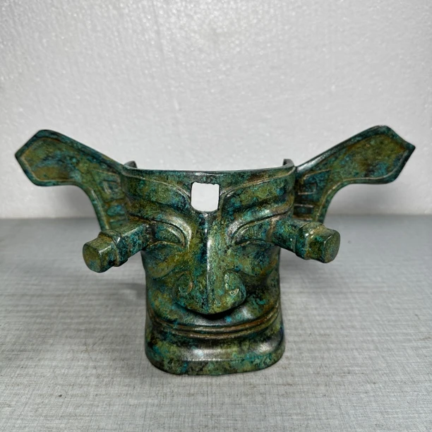 三星堆面具仿古青铜器大号纯铜古玩博古架摆件高12.5长29.5重2斤