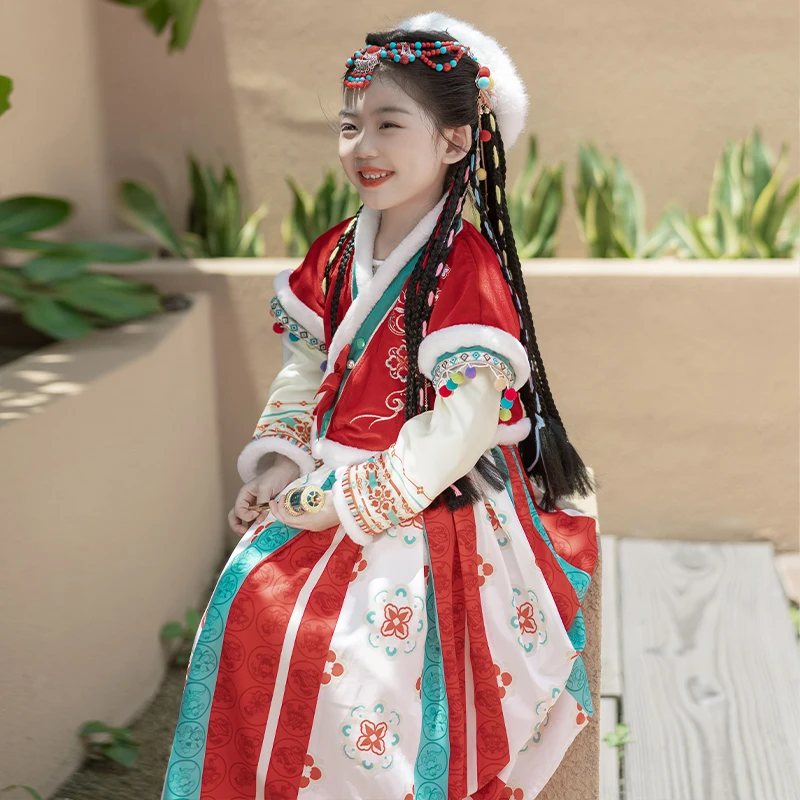 【小扬哥推荐】女童汉服秋冬民族风儿童少数民族服装异域风情套装