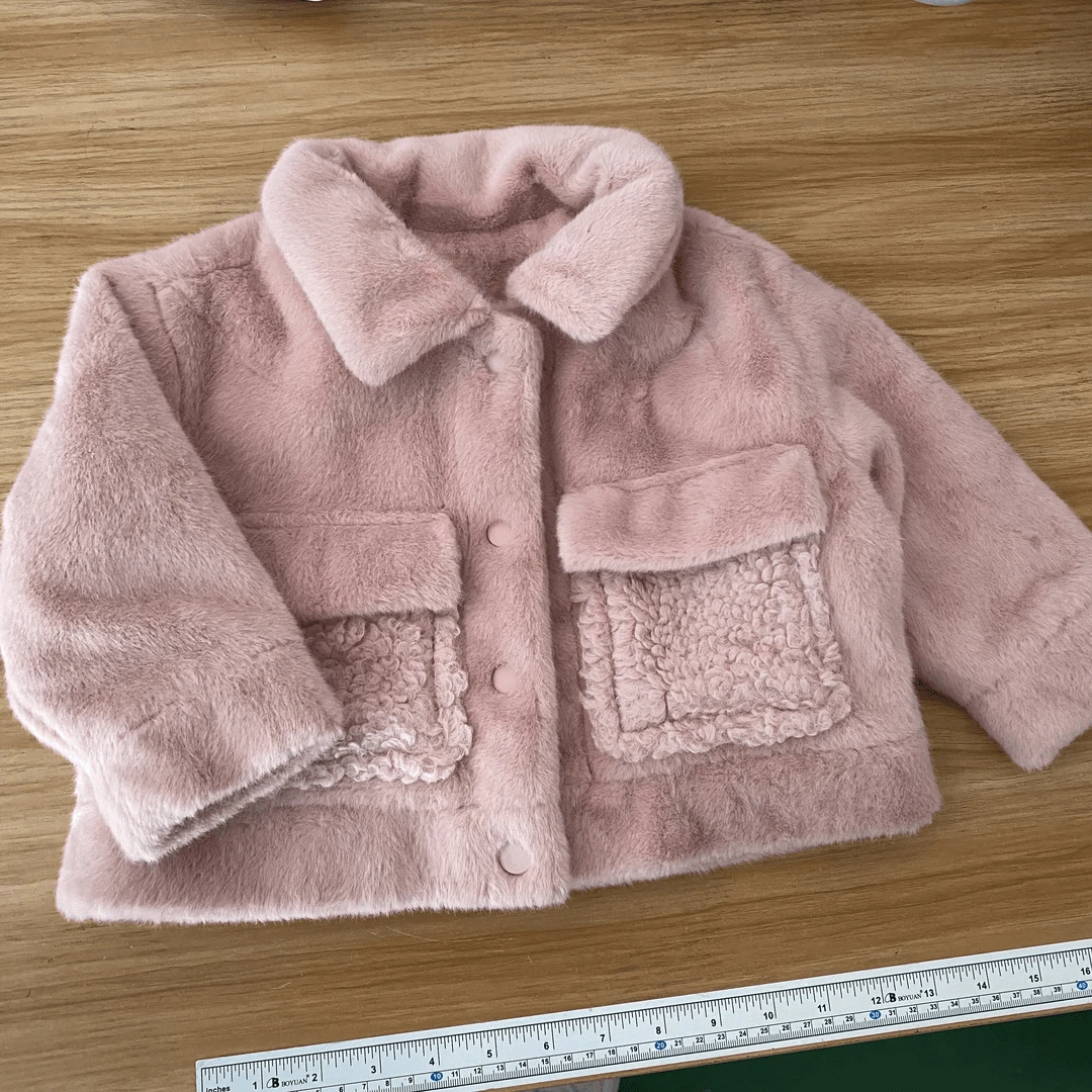 秋冬女童短款棉服保暖可爱简约毛绒粉色时尚外套520