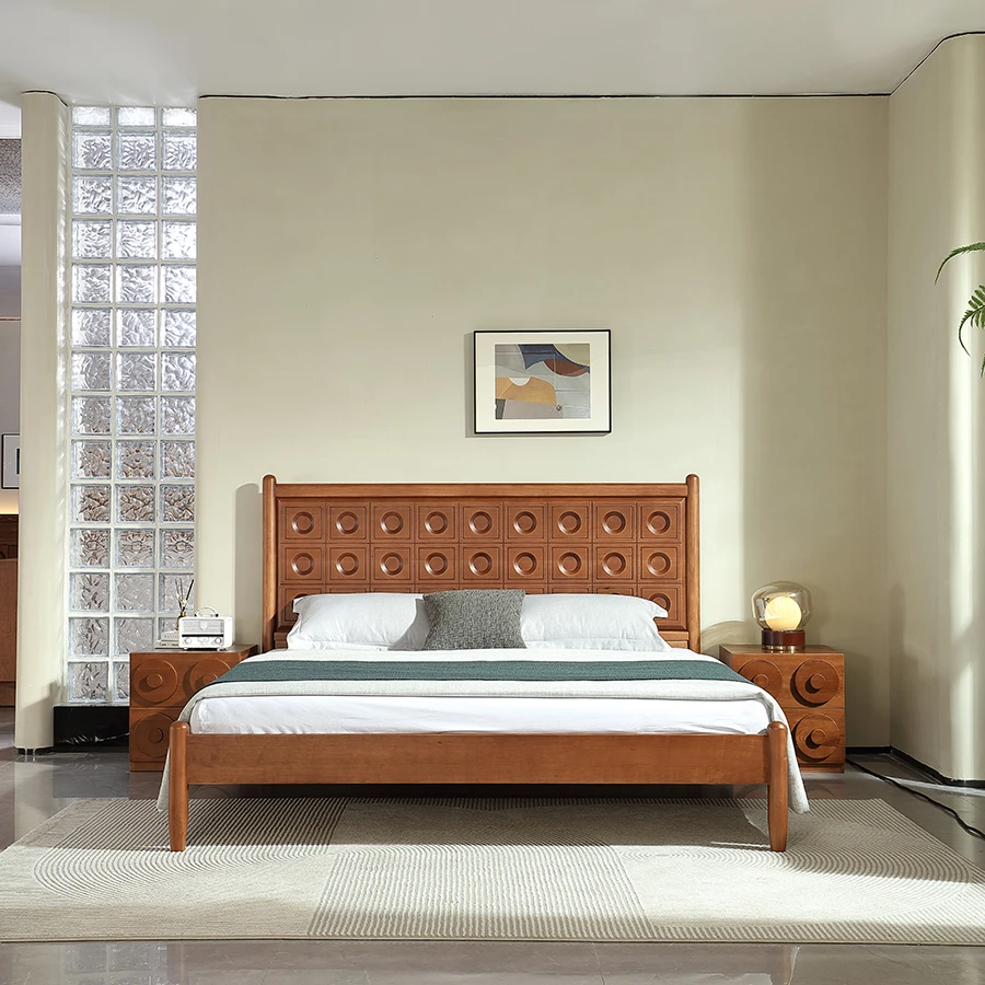 DS-Y504-18【中古风】听音樱桃木全实木双人大床（1900*2100*1230H）