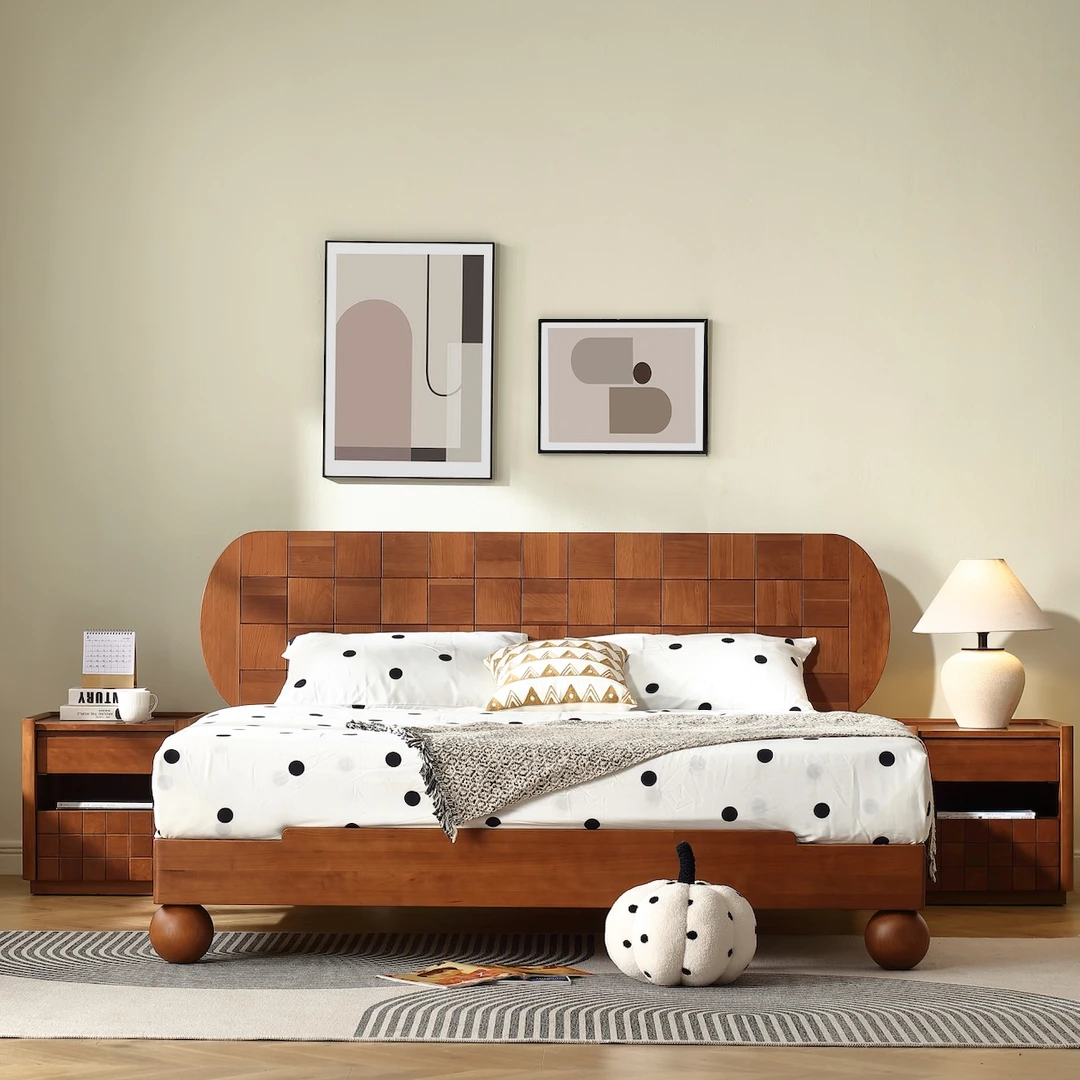 DS-Y500-18【中古风】樱桃木方糖床全实木床（2100*2000*1050H）