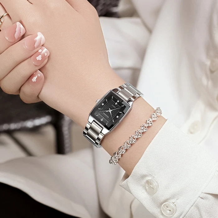 2024新款百搭时尚腕表女士日历防水手表气质简约黑色（欢欢）