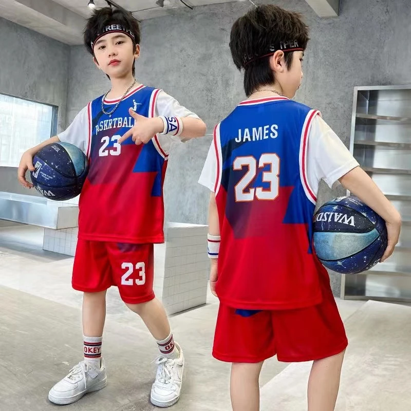 卡力健夏季儿童篮球服套装中大童速干运动训练圆领23号詹姆斯短款