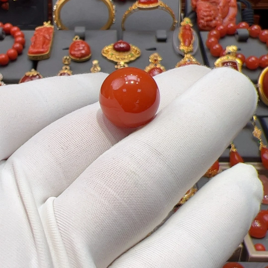 【闪购商品】南红玛瑙圆珠未镶嵌梵*里14mm原矿精品圆珠