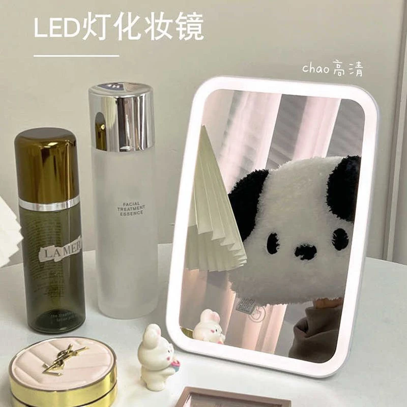 福思源高清LED化妆镜带灯家用卧室梳妆台折叠镜子高颜值公主风ins