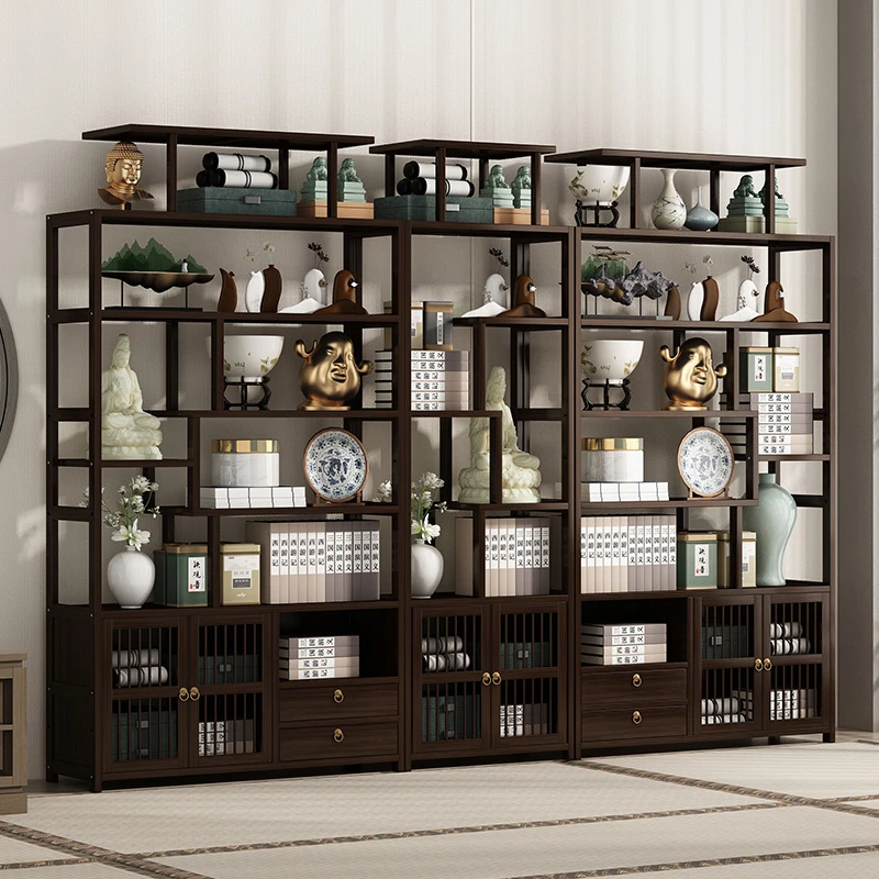 福思源博古架新中式多宝阁茶叶展示柜楠竹摆件柜茶具置物架普通款