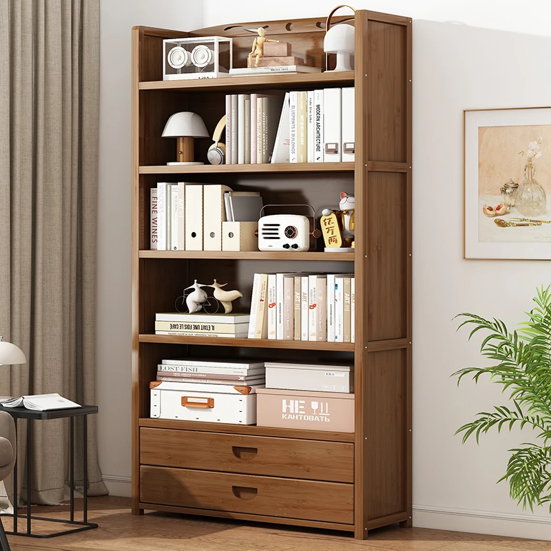 福思源楠竹书架落地多层置物架儿童书柜子家用简易客厅书本收纳架