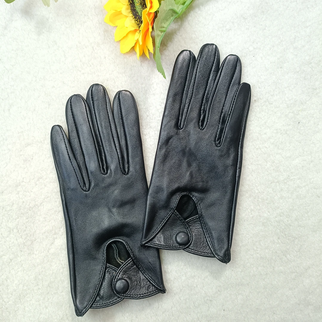 女士黑色真皮裸皮时尚复古手套