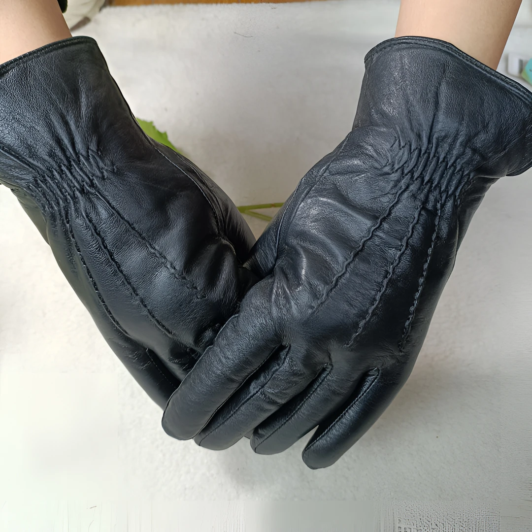 男士 真皮羊皮加厚保暖羊剪绒手套