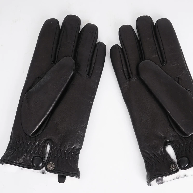 男士女士真皮加绒加厚保暖冬季女款透气黑色耐磨手套薄款獭兔里