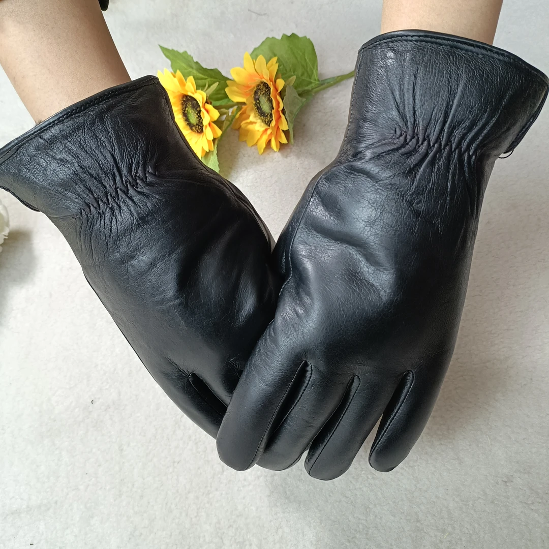 男款真皮真毛羊剪绒加绒加厚秋冬手套