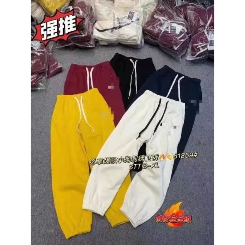 B【帅姐欧货优选】秋冬新款时尚百搭小狗刺绣加绒束脚卫裤61859